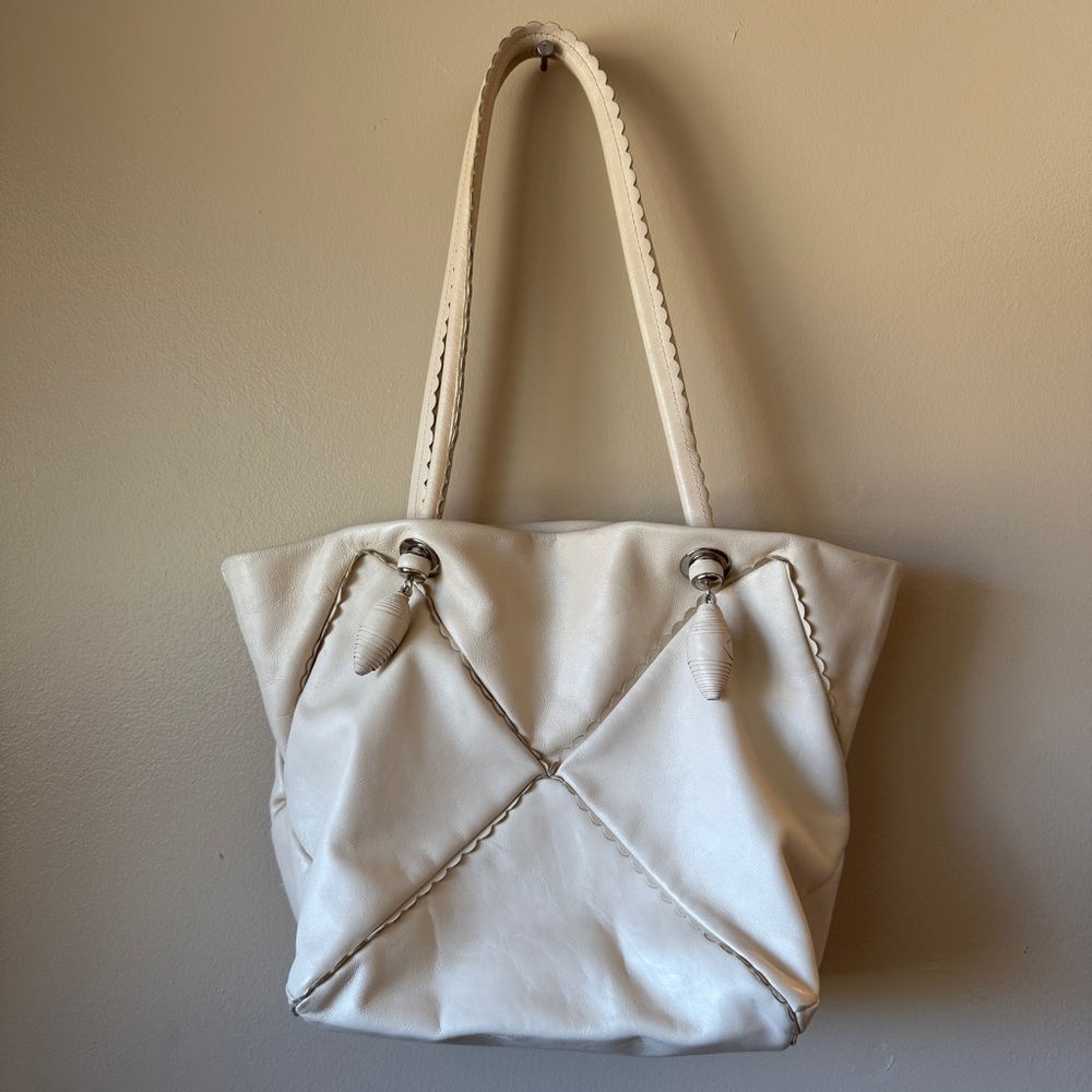 Cavalcanti Cream Leather Boho Shoulderbag